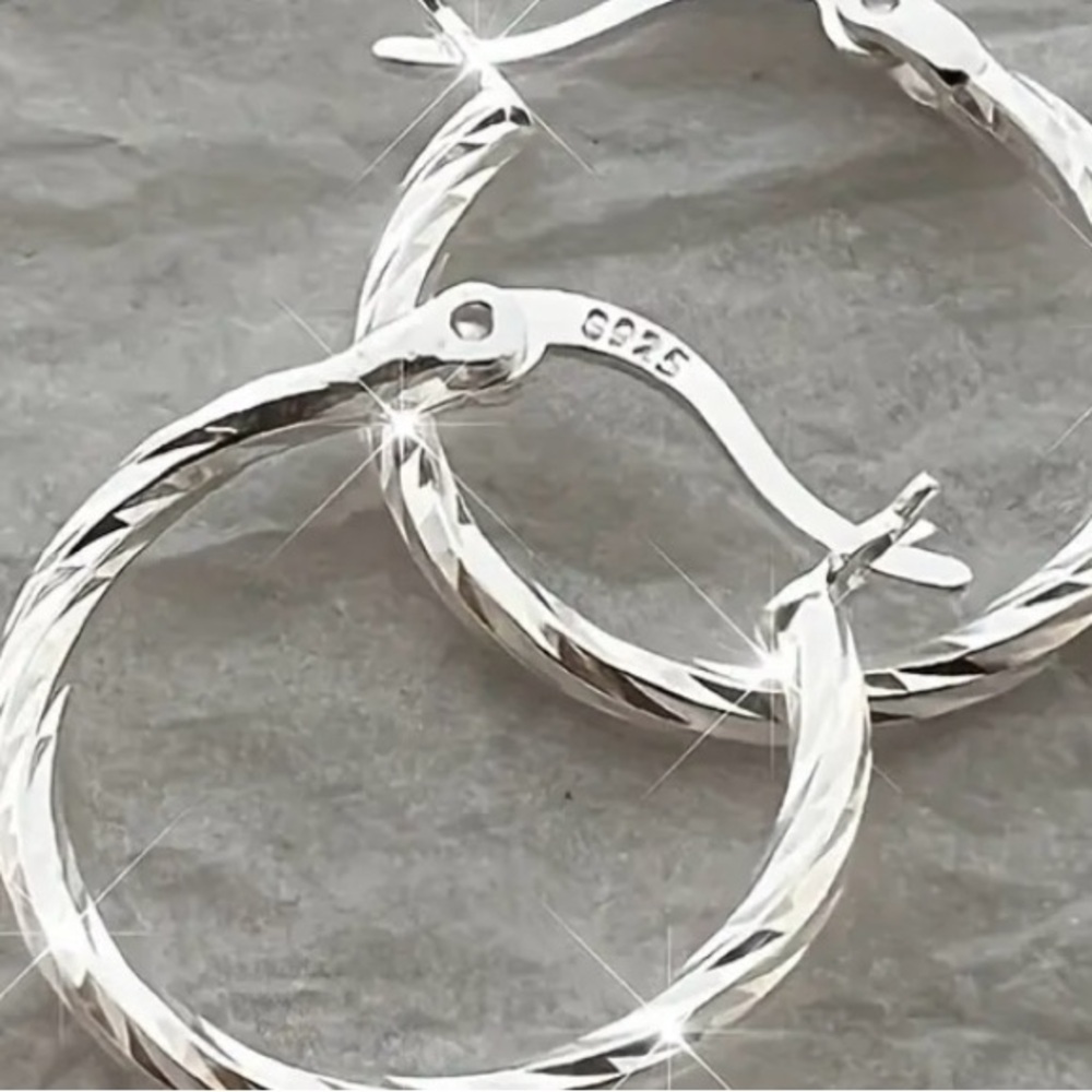 Elegant  geometric 925 Silver Hoop Earrings